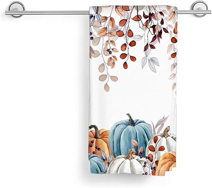 Fall Kitchen Towels Autumn Maple Leaf Pumpkins Dish Towel 16×24 Inch Soft Absorbent Farmhouse Thanksgiving Hand Cloths for Kitchen Drying Decore Set of 2