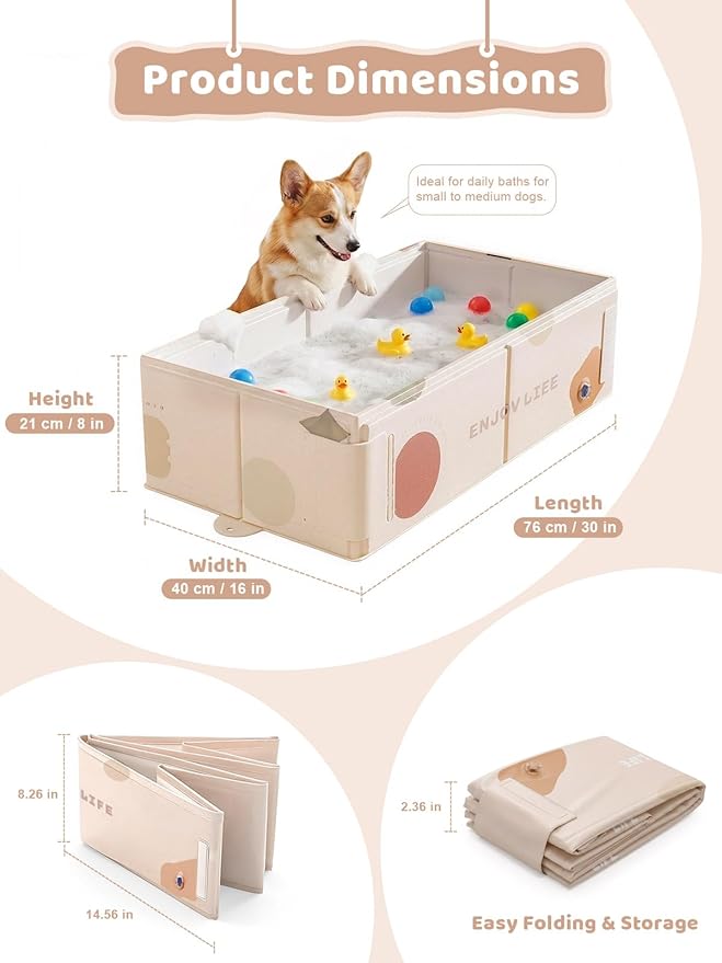 Collapsible Pet Bathtub with Side Drain Plug,Easy Hanging, Foldable Portable Tub for Dogs Bath, Non-Slip Rigid Waterproof Dog Bath Tub for Home, for Small Dogs, Medium Dogs & Cats (Apricot2)
