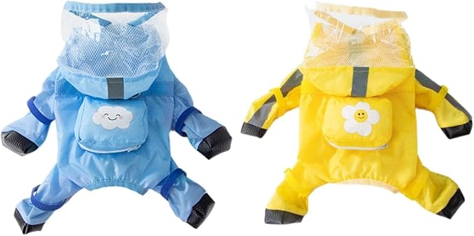 HDKUW Small Dog Raincoat and Rain Shoes Set, Full-Coverage Reflective Dog Jacket with Backbag, Blue, S