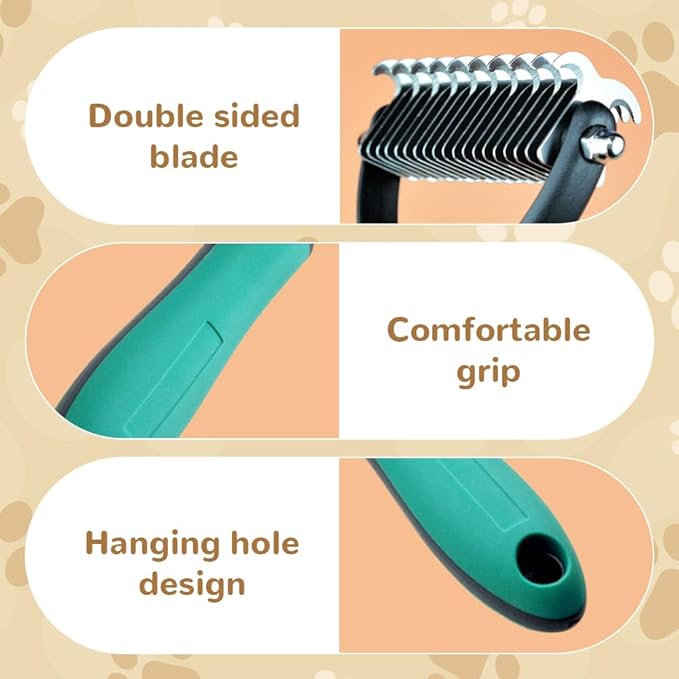 Pet Grooming Brush, 2026 New Multifunctional Double-Sided Undercoat Rake for dogs, Durable Dematting Tool for long haired cats, Easy Grip Fur Remover Comb for home use (Orange+Green)