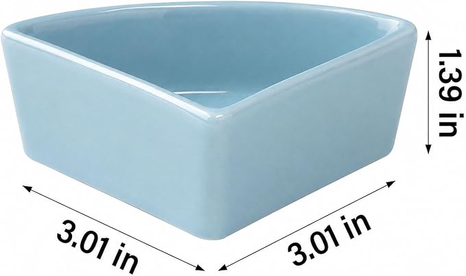 2 Pack Ceramic Feeding Bowls for Small Pets, Anti-Tip, Anti-Slip, Space-Saving Fan-Shaped Design, Ideal for Hamster, Guinea Pig, Gerbil, Sugar Glider, Mice, Chinchilla, Hedgehog (White + Blue)