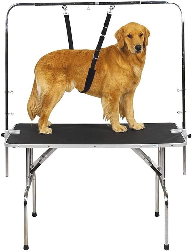 ASOCEA Dog Grooming Belly Strap Dogs Grooming Table Arm Extender Loop with D-Rings Adjustable Bathing Restraint Leash No Sit Haunch Holder for Small & Medium Dog Cat Hair Cutting Washing (Black)