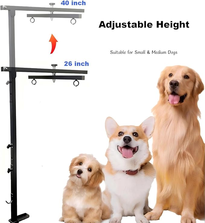 Dog Grooming Arm with Hammock Rotatable, Foldable Adjustable Height Dog Grooming Table Arm and Restraint Leashes for Small Medium Dogs at Home or Salons