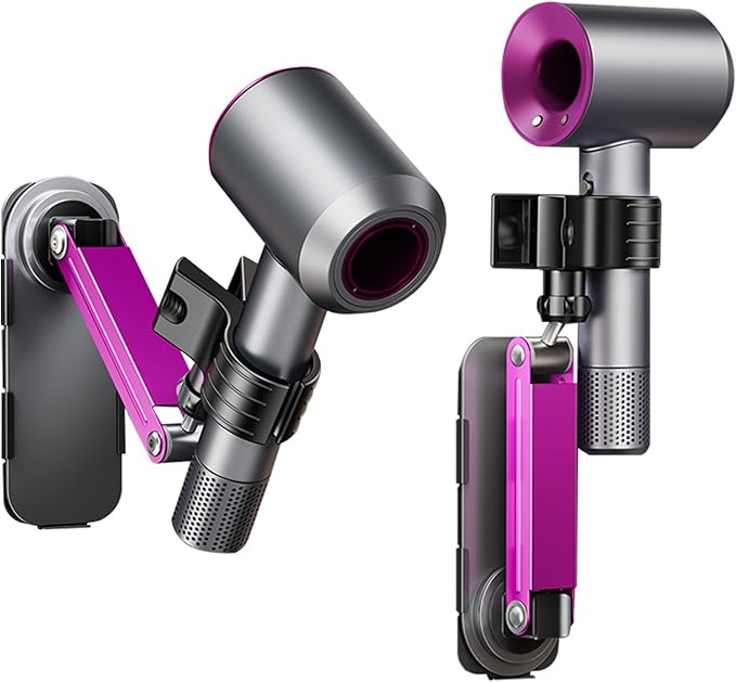 Metal Stable Hair Dryer Stand,Hands Free Blow Dryer Stand With Height & Angle Adjustable,Wall Mounted & Countertop Hairdryer Holder For Bathroom Bedroom Vanity,Compatible With 99% Hairdryers（Small）