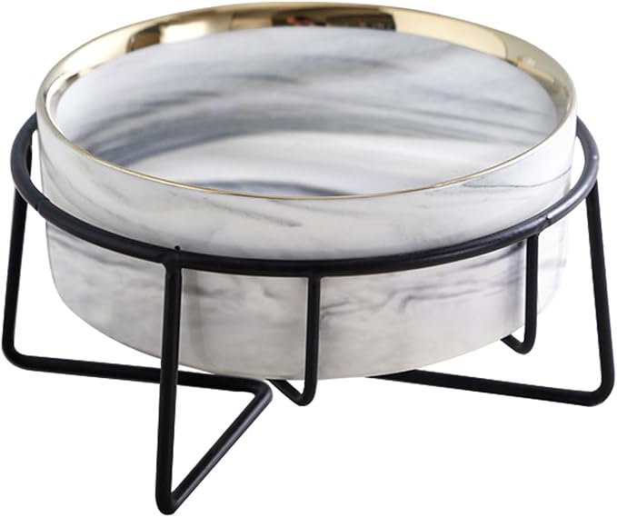 Dazzling Ceramic Elevated Cat Bowls, Raised Dog Pet Cat Food Water Bowl for Indoor (Grey, Large)