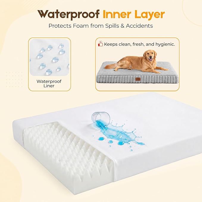 Orthopedic Dog Bed for Large Dog, Waterproof Pet Bed,Non-Slip Bottom and Egg-Crate Foam with Removable Washable Cover Crate Bed,Grey,36"x27"x3"