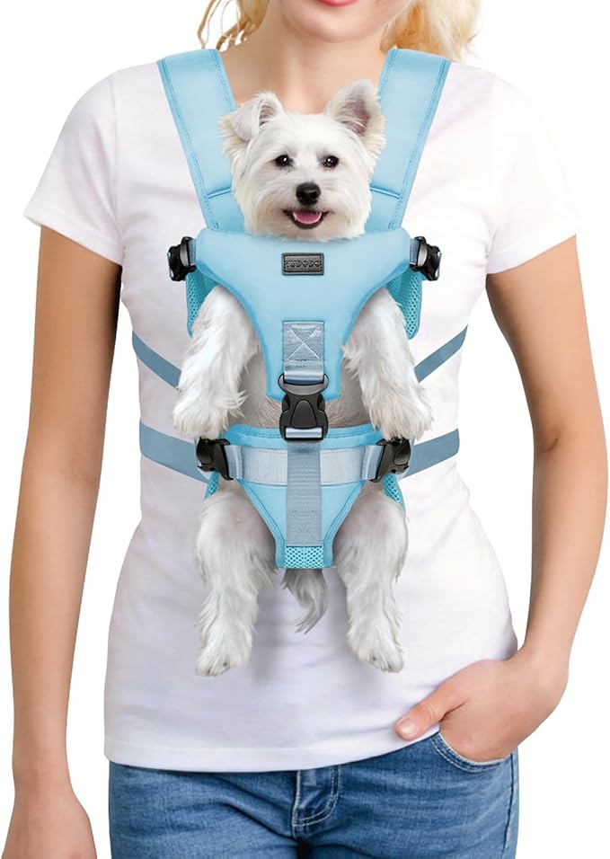 YUDODO Front Pet Carrier Backpack for Small Dogs, Secure and Breathable Mesh, Ergonomic Support, Adjustable for Walking, Hiking, or Travel (Blue S)