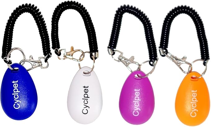 Advanced 4 Multi-Colorful Dog Clicker - Large Medium Small Dogs Training Clicker with Wrist Strap. (Blue,White,Violet,Dark Yellow)