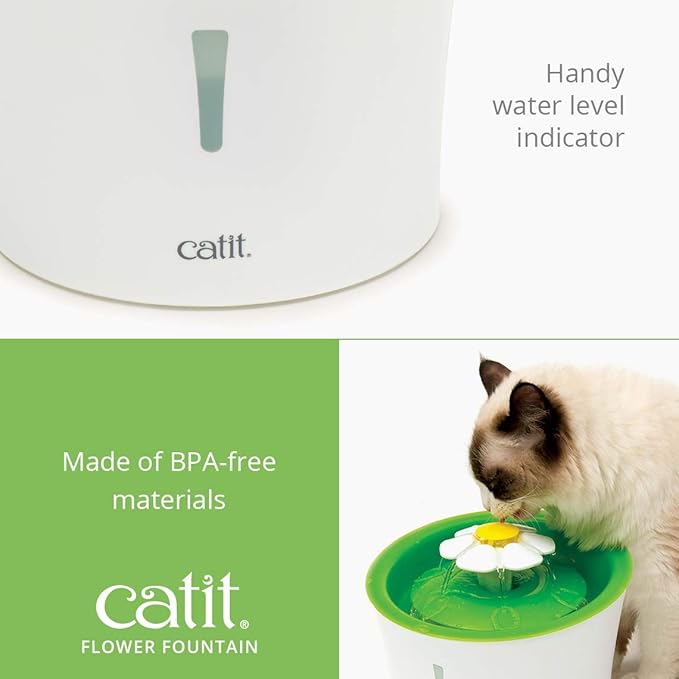 Catit LED Flower Fountain with Triple Action Filter, Cat Drinking Water Fountain, 3 L