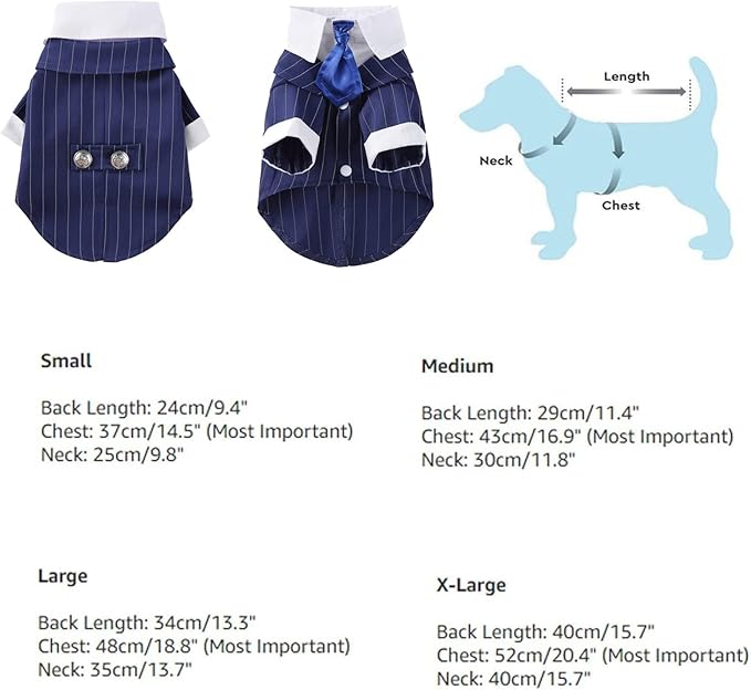 QBLEEV Dog Tuxedo Suit with Bow Tie, Formal Black & White Striped Dog Costume Outfit, Doggy Tux Prince Dress for Wedding Party Birthday Holiday, Elegant Dogs Attire for Maltese Dachshund Corgi Beagle