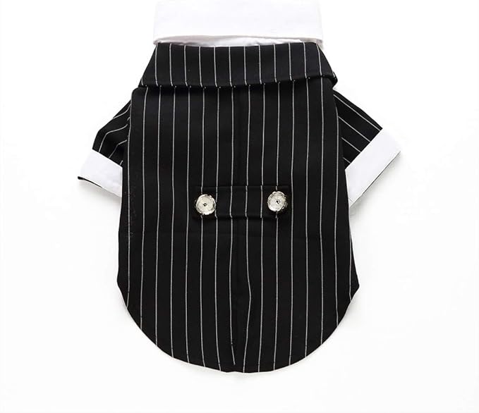GabeFish Pets Wedding Jackets Suit for Dogs with Bow Tie Puppy Cat Formal Clothes Shirt Tuxedo (Striped, S (Chest 12.9in/33cm)