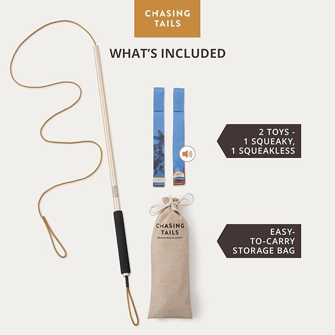 Chasing Tails Flirt Pole for Dogs Heavy Duty - 36 Inch Flirt Pole for Large Dogs with Extendable 83 Inch Rope | Two Toys Included | Suitable for All Breeds | Pets Play Equipment