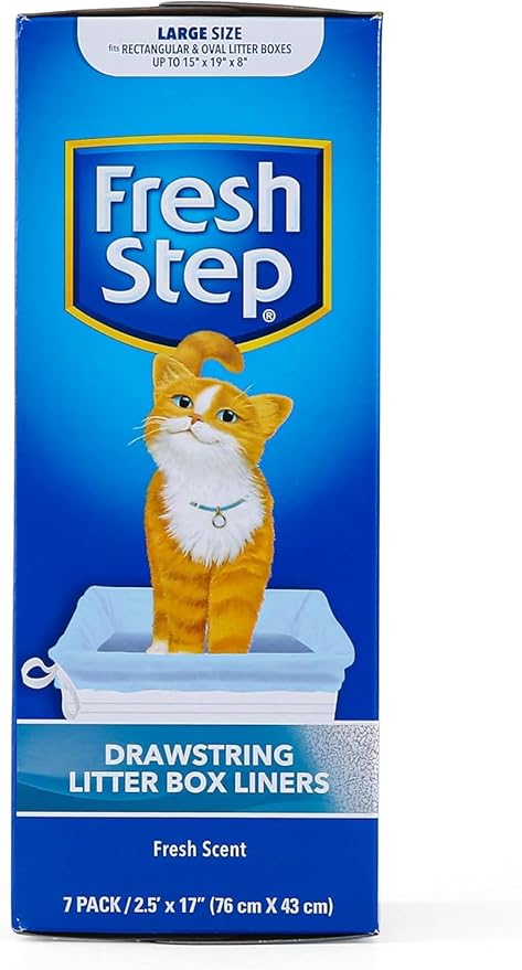 Fresh Step Drawstring Cat Litter Box Liners Scented Heavy Duty Large Oval Rectangle Pans 30x17 Inch 7 Count 4 Pack Easy Cleanup
