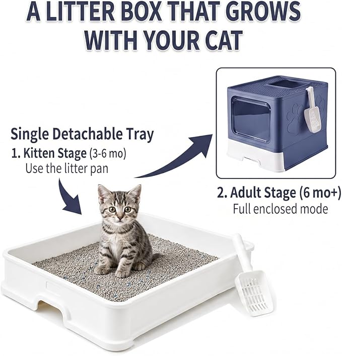 Medario Cat Litter Box with X-Large Litter Mat and Scoop, Large Covered Litter Box with Lid, Enclosed Kitty Box,Front Top Entry Exit, Odor Control Easy to Clean (Upgrade Midnight)