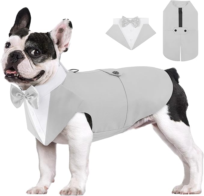 AOFITEE Dog Tuxedo Formal Dog Suit and Bandana Set, Gentle Dogs Wedding Party Suit Bow Tie Shirt, Tuxedo for Small Dogs Costume Outfit with Detachable Bowtie Collar for Christmas Halloween Dress Up