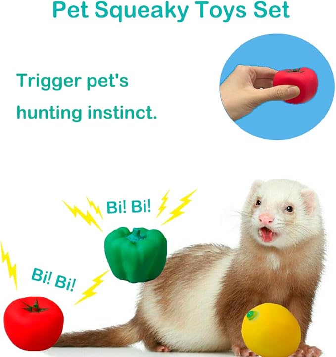 15pcs Ferret Squeaky Toys Set Rubber Balls Ferret Teeth Grinding Chewing Balls Teething Bouncy Bell Ball Interactive Sound Squeaker Toy Exercise Scratch Chew Toy for Ferrets Pet Cat Dog Small Animals