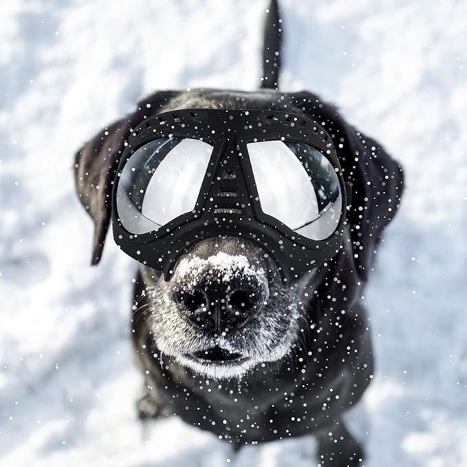 Large Dog Goggles, Windproof Snowproof Anti-UV Dog Sunglasses for Medium to Large Breed Eye Protection, Soft Frame with Adjustable Straps, Black