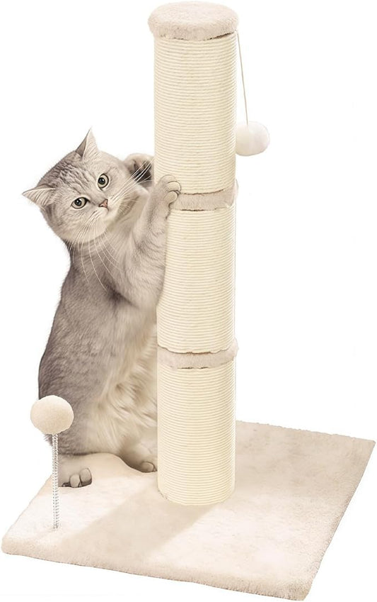 Marchul Cat Scratching Post with Wide-Base, Heavy Duty Thick, Sisal Cat Scratcher Posts 26.7 Inches with Hanging Ball for Kittens Medium Cats and Multiple Cats Households