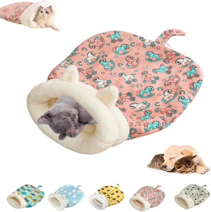 Sleeping Bag for Cats, Cozy Self Warming Cat Sleeping Bag for Indoor Cats, 360° Wrap Cat Hideaways Pet Snuggle Sack for Sleeping Relax Play (Pink)