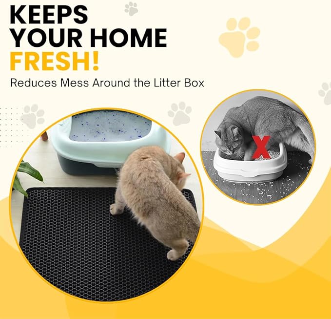Andalus Brands Medium Cat Litter Mat - Waterproof & Urine-Proof Litter Box Mat, Non-Slip Kitty Litter Mats for Floor, Easy to Clean Litter Trapping Design (24" x 15", Black)