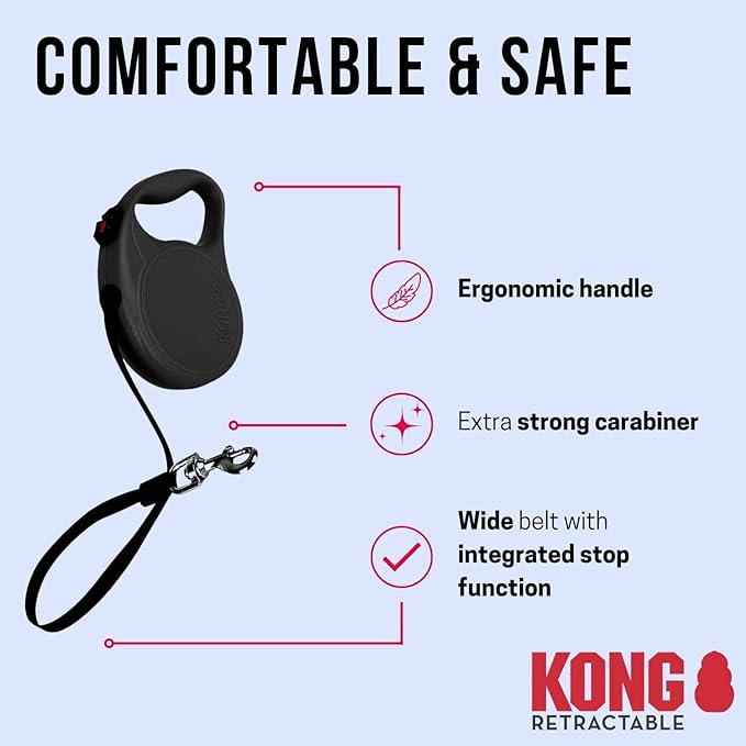 Alcott Kong Retractable Trail, Medium, Black, 16' Long