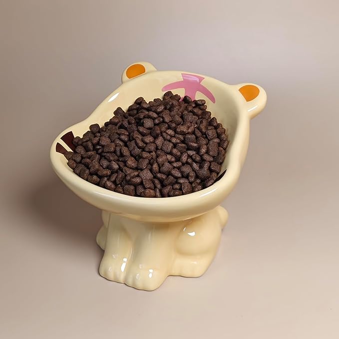 Tiger Style Raised Cat Dish - Ceramic Elevated Pet Bowl with 15° Angle, 120g Capacity for Food/Water,for Pets cat or Dogs