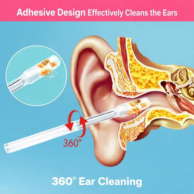Sticky Ear Cleaning Stick 24 Pack, Adhesive Ear Cleaner with Washable Design, Reusable Soft Sticky Ear Swabs for Gentle Ear Cleaning, Portable Ear Wax Removal for Adults (Olive Green)