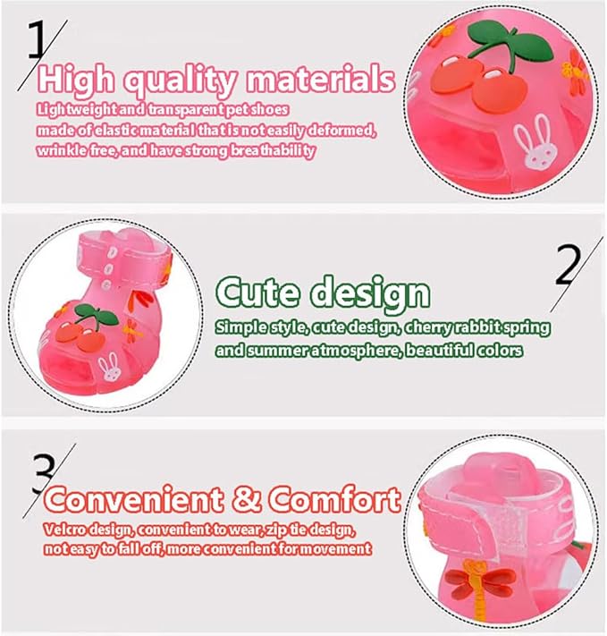 Cute Summer Dog Shoes Sweet Cherry Puppy Sandals Pet Jelly Shoes Flats, Dog Booties Paw Protector for Summer Hot Pavement (Candy Yellow, #4: 2.28''x1.73''(Length*Width))
