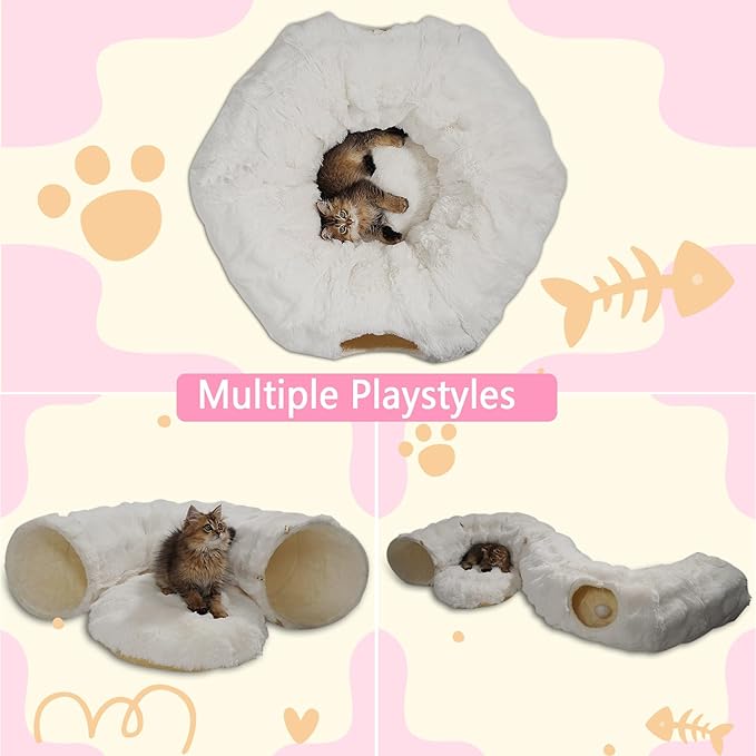 2 in 1 Luxury Plush cat Tunnel with cat Bed for Small Medium Large Cats,Multifunctional Cat Toys.