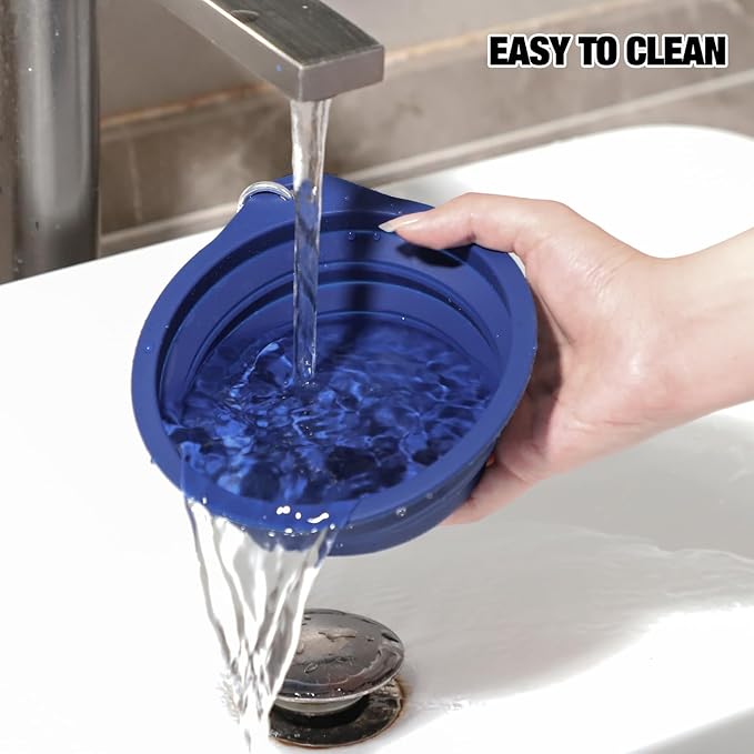 Rest-Eazzzy 2-Pack Silicone Collapsible Dog Bowls, BPA Free Dishwasher Safe, Portable Foldable Travel Bowl, Food Water Feeding Cup Dish for Dogs Cats with 2 Carabiners (Grey, Navy, 550 ML)
