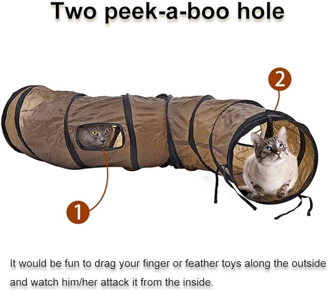 Andiker Cat Tunnel, S-Shape Cat Tube Collapsible Kitten Play Toy with 2 Side Holes for Kitten Exercising Hiding Training and Running Cats Toy for Indoor Cats(Brown)