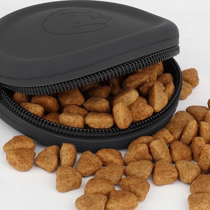 Silicone Dog Treat Pouch, 2PCS Pet Walking Bag for Dog and Cat, Pocket Size, Easy to Clean, Odorless, Zipper Design, Moisture-proof, Portable Training (Dark Gray & Black)