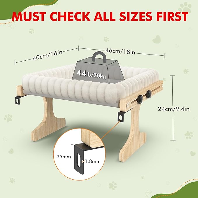 XiaZ Cat Perch for Window Cats Hammock Indoor Bed for Window Adjustable Wooden Frame Bird Watching Sunbathing Space-Saving Single Layer 18 * 16 * 9.4inch (Small Breeds Recommended)