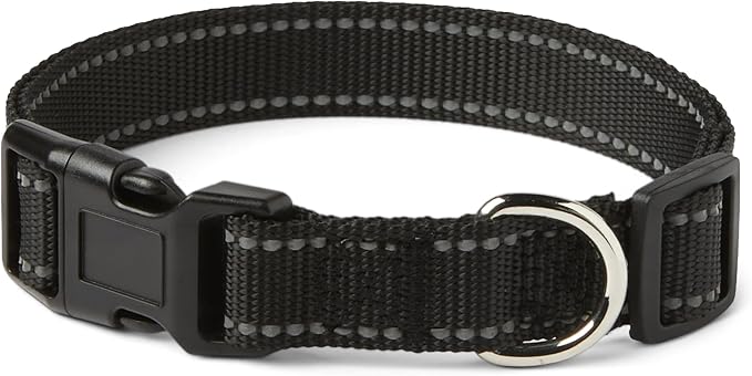 Amazon Basics Polyester Dog Collar M, Adjustable Length 15" - 23.5", 1.1" W, Black