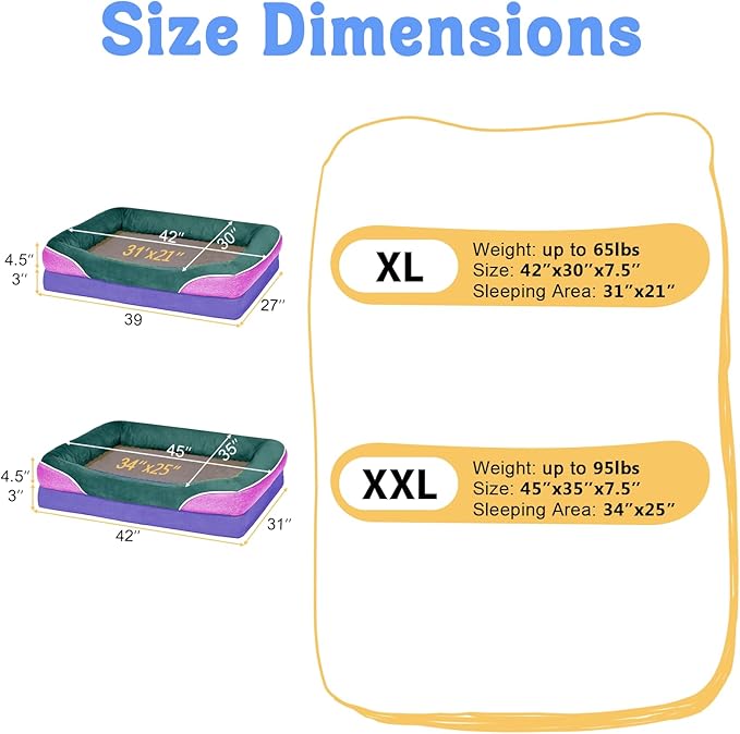 Chez Paw Extra Large Dog Bed Orthopedic - XL Orthopedic Dog Beds Waterproof Pet Couch Memory Foam Sofa Bolster with Removable Cover - 42 x 30