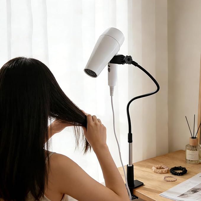 LELE LIFE Hair Dryer Holder Hands Free, 39in/100cm Adjustable Flexible Alloy Blow Dryer Stand, 360 Degree Rotating Clamp Stable Hanger for Home Salon Pet Dog Grooming (Black)