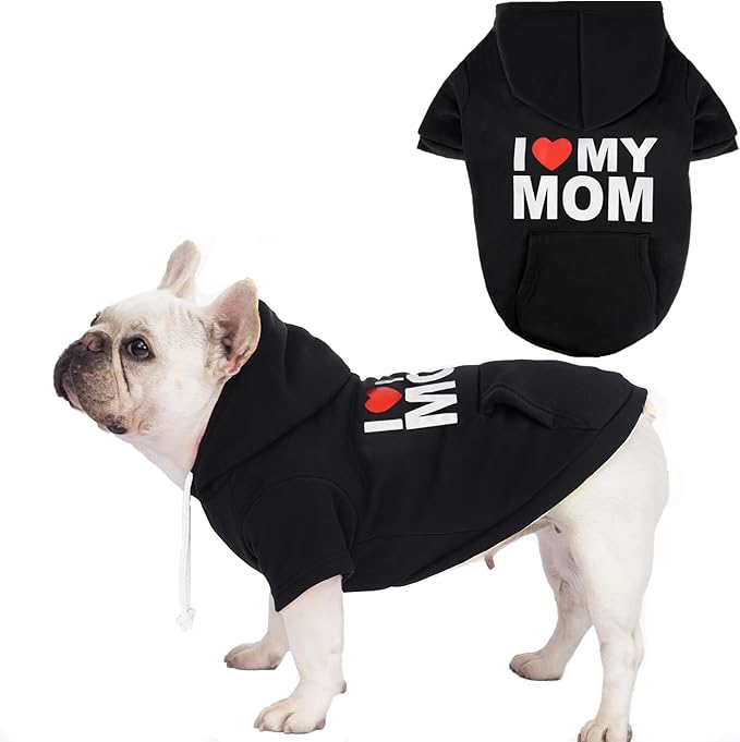 Dog Basic Hoodie Soft Dog Clothes Cold Weather Sweaters for Medium Large Dogs Cozy Fabric Warm Sweatshirt with Leash Hole for Boys (I Love My MOM, Large (20-35 lbs))