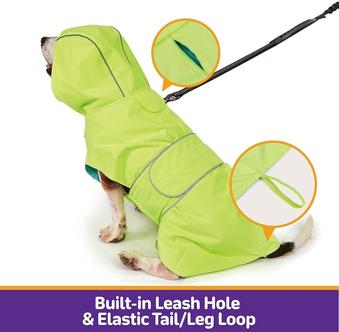 Kimee Dog Raincoat Reversible, Single Side Slicker Poncho Adjustable Waterproof Dog Rain Jacket with Leash Hole/Reflective Stripe Hooded Snowproof Windproof Clothes for Medium to 2X Large Dogs, XL
