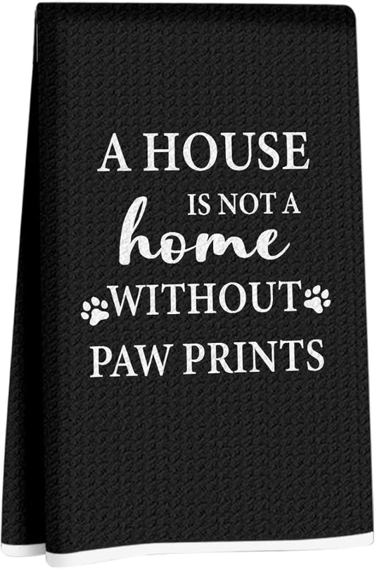 House Warming Gifts New Home, Dog Themed Gift Kitchen Towels 24x14 Inch, Dogs Mom Gifts for Women, Dog Decorations for The Home Bathroom, Paw Prints Kitchen Tea Hand Towels, Waffle Dish Towel (Black)