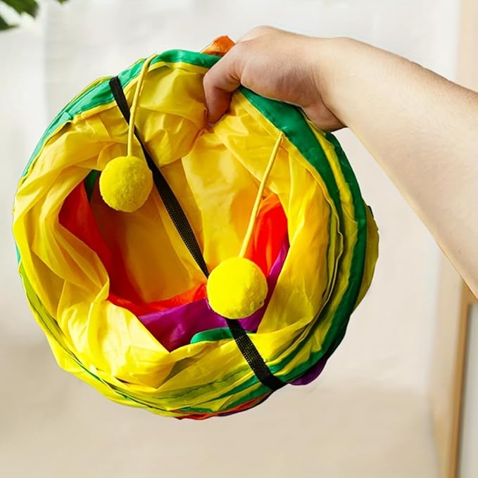 3 Way Collapsible Cat Tunnels with Interactive Ball, E Shape Folded Pet Tube Toy for Indoor Cats, Puppy, Kitty, Kitten, Rabbit