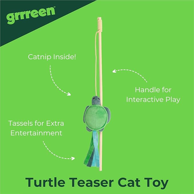 Cat Toys | Plush Turtle Teaser Cat Wand Toy | Eco Friendly Interactive Cat Toys for Indoor Cats