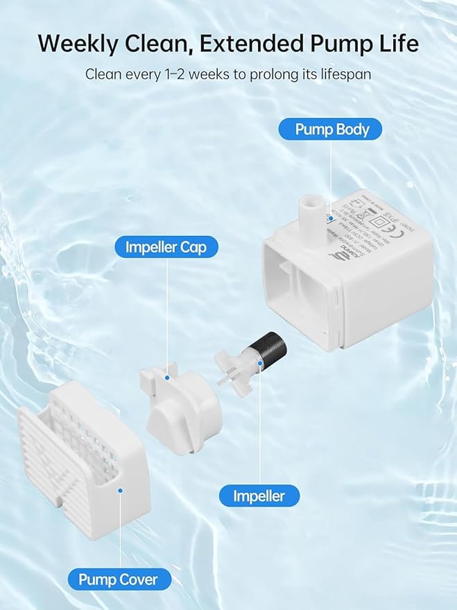 JY-830 Cat Water Fountain Pump with Auto Waterless Power-Off, Ultra Quiet Pet Submersible Water Pump, USB Pump Compatible with 2.2L/3.2L/4L/7L Stainless Steel Cat Dog Water Fountains