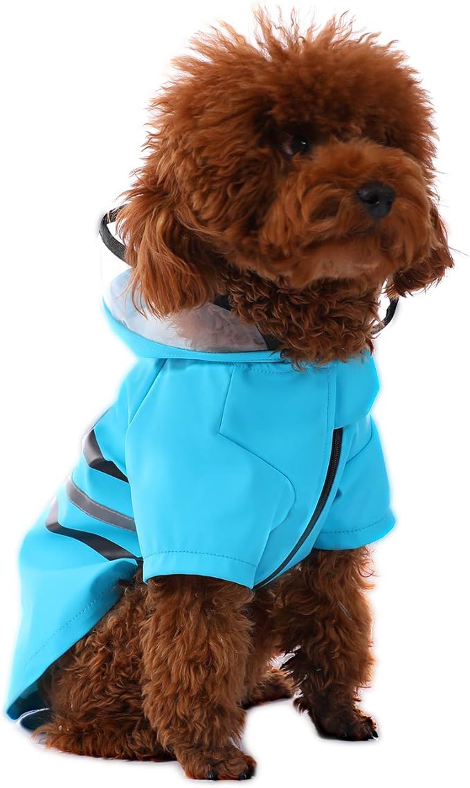 Wizland Reflective Dog Raincoat Dog Rain Jacket with Hood Lightweight Waterproof Rain Coat for Puppies (Blue L)