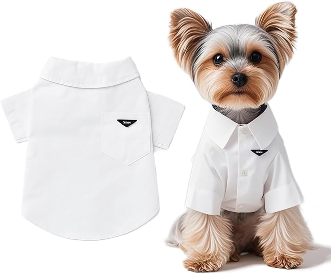 White Shirt for Dogs and Cats– Dog Button Down, White Collared Dog Outfit, Shirts for Small Dogs Puppy Clothes, Suitable for Yorkies Chihuahuab Sphynx Cat (Small 3.4-5.5lbs)