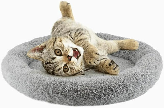 Round Cat Bed Washable Cat Donut Bed with Non-Slip Bottom Comfortable Soft Pet Bed for Indoor Cats/Gray (Diameter: 11.81")