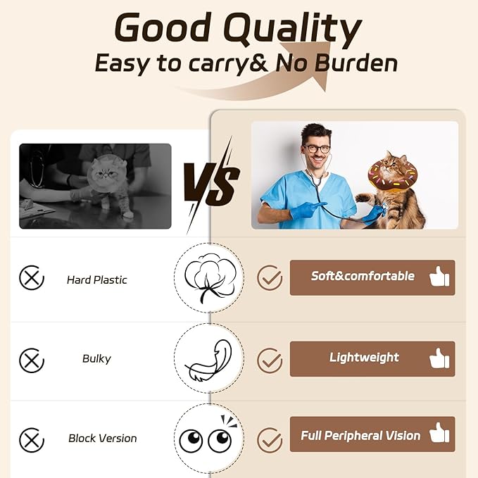 Seyezo Cat Cone Collar Soft, Adjustable Cat Recovery Collar for Small Medium Large Cats, Cute Donut E Collar After Surgery, Elizabethan Cones for Cats Kittens After Surgery(Donut Brown, Large)