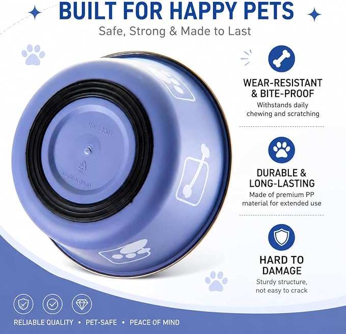 2-Pack Dog Bowls, Stainless Steel Pet Bowls, Thickened Rust-Proof Inner Bowl, Non-Slip Rubber Base, 2-in-1 Food & Water Bowl for Indoor Use (Black + Purple) (Black + Purple, S)
