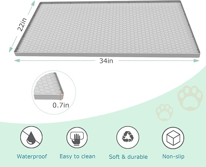 Cat Litter Mat, Silicone Large Cat Mat for Litter Box - 34x22 in, Waterproof & Non-Slip, Durable & Easy Clean, Light Grey