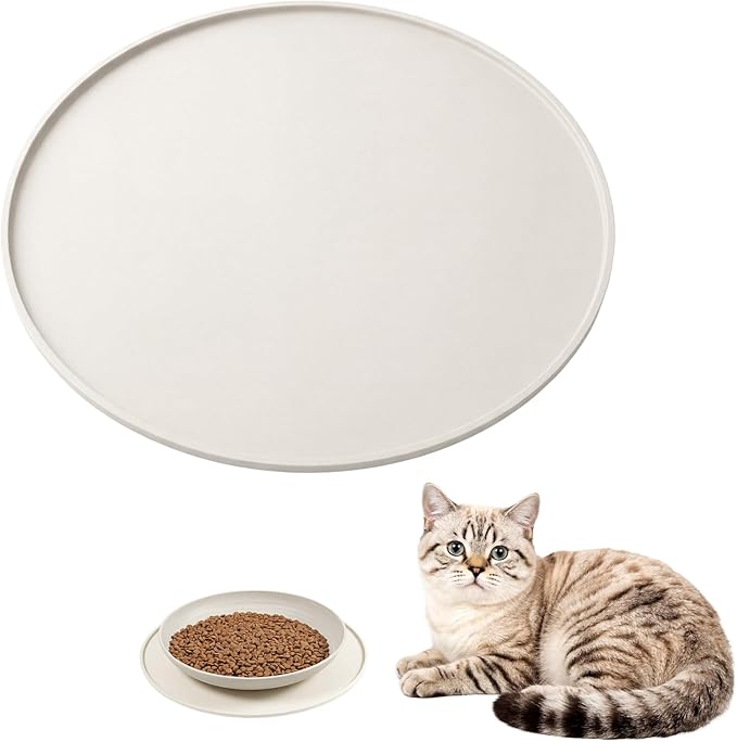 Round Silicone Pet Food Mats for Floor Waterproof, 10in Cat Food Bowl Non Slip Mat Waterproof Non-slip Feeding Bowl Mats with Raised Edges to Prevent Spills, Round Eating Tray for Dog Cat Puppy Kitten