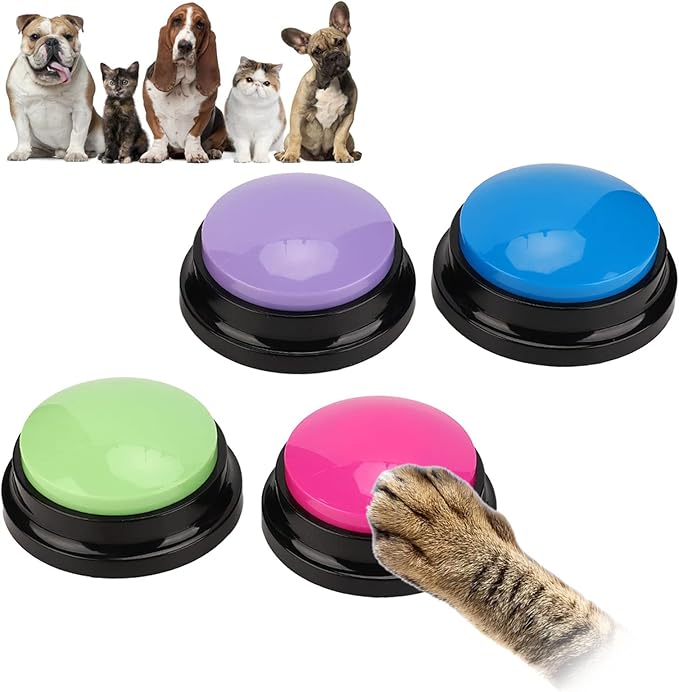 Sanpyl Dog Buttons, 4Pcs Dog Talking Set Voice Recorder for Dog Communication, Pet Recordable Buttons 30s Clear Voice Recording Funny Dogs Cats Pets, Easy Press
